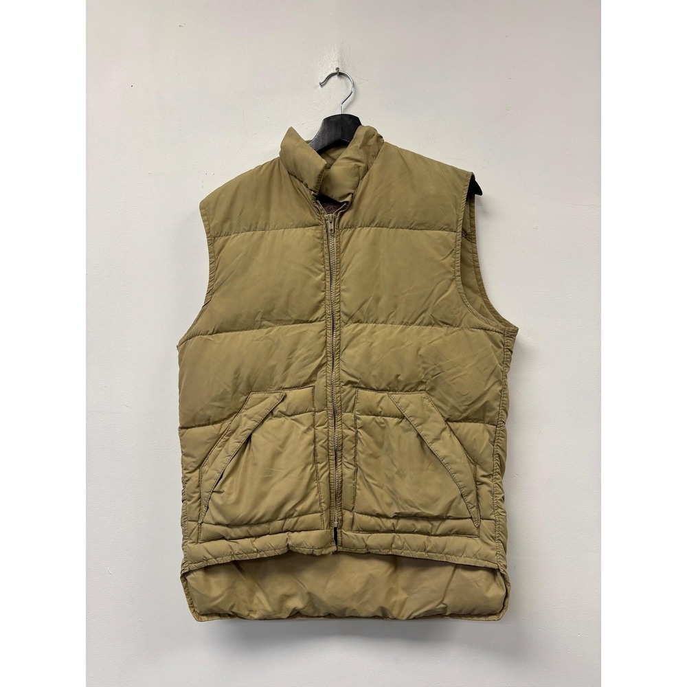 Vintage Schott Down Vest Mens Medium Tan Puffer‎ Quilted Zip Front 70s 80s